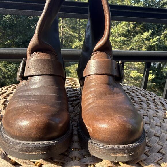Frye Leather Brown Boots Buckle Mid Calf Pull On Right 6 Left 7 **2 Diff Sizes** - Picture 9 of 16